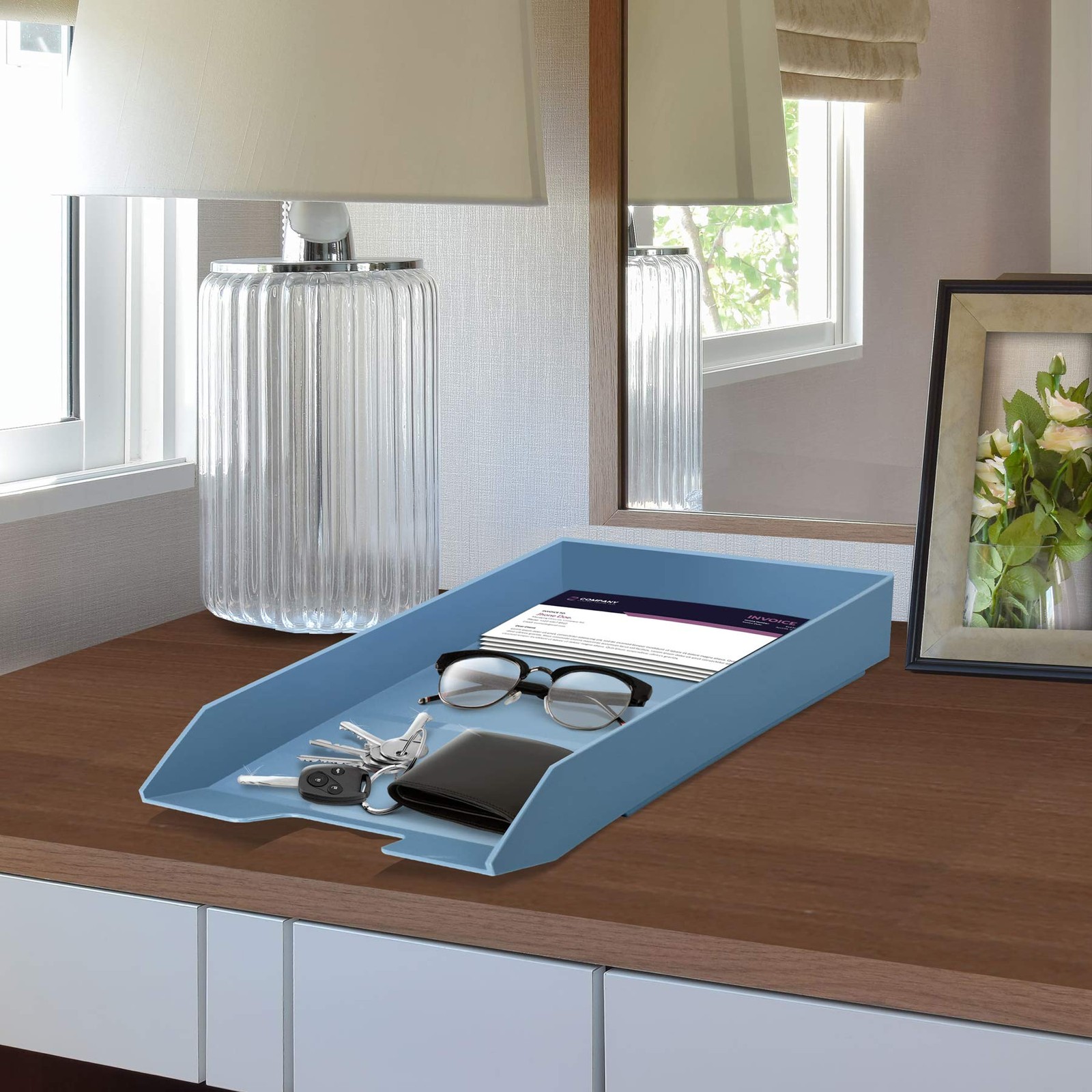 Acrimet Stackable Letter Tray Front Load, 14″ x 9.8″ x 1.7″, Solid Blue Color