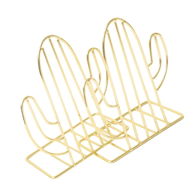DIYEAH Metal Cactus Bookends 2 Pack 7.08X5.31X3.54 Inch 18*13.5*9cm, Golden