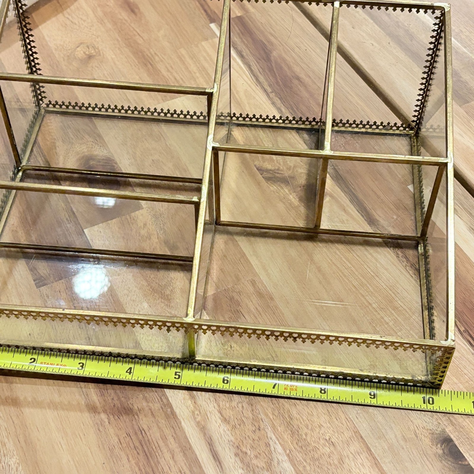 Vintage Inspired Metal & Glass Storage Organizer With Multiple Compartments