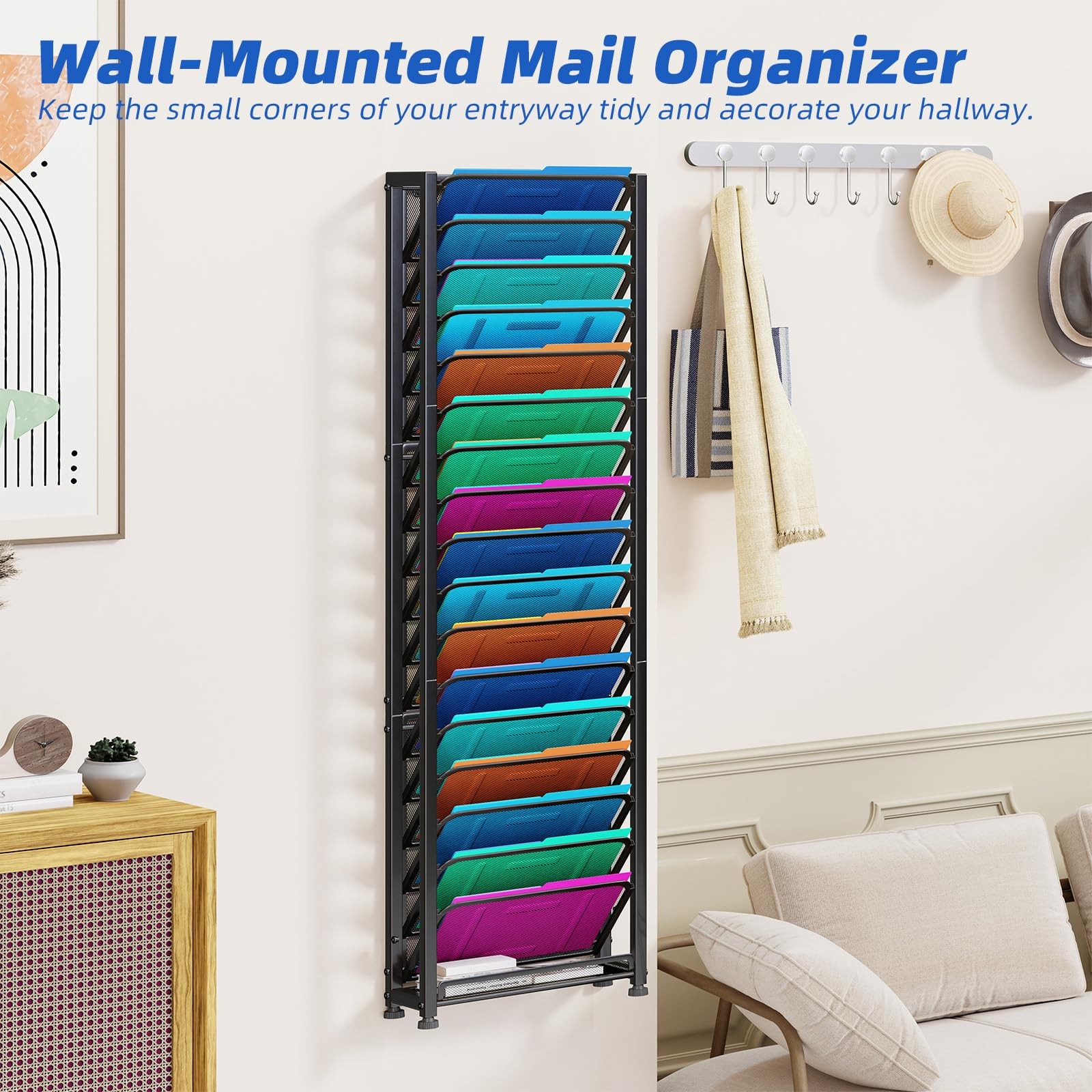 Simple Trending Wall File Organizer, 14.12”L x 5.27”W x 40.12”H, Black