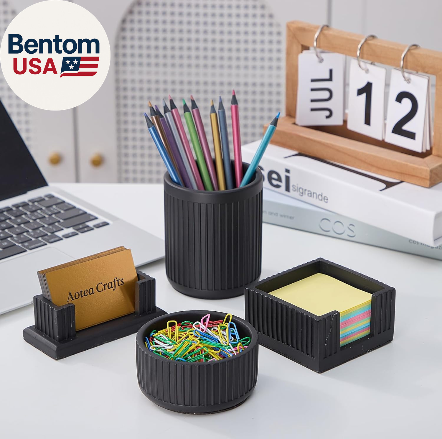 Set of 4 – Concrete Desk Accessories for Modern, Industrial, Minimalist Office D