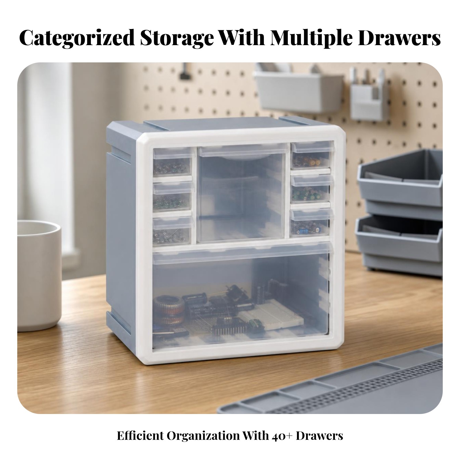 Desktop Storage Cabinet Transparent Drawers Craft Supply Organizer White Frame