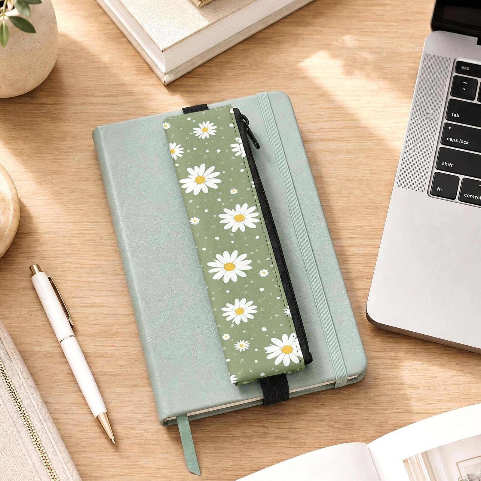 12 Pack Elastic Pen Holder for Notebook, Daisy Floral Boho, PU Leather Book P…