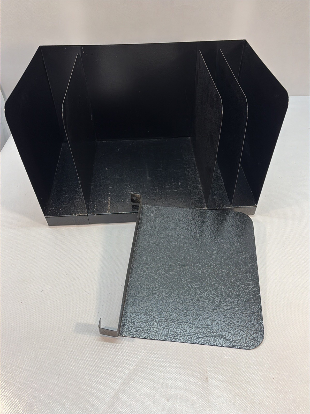Vtg Steel Vertical Desktop File Organizer Black 5-Slot Adjustable Buddy MCM