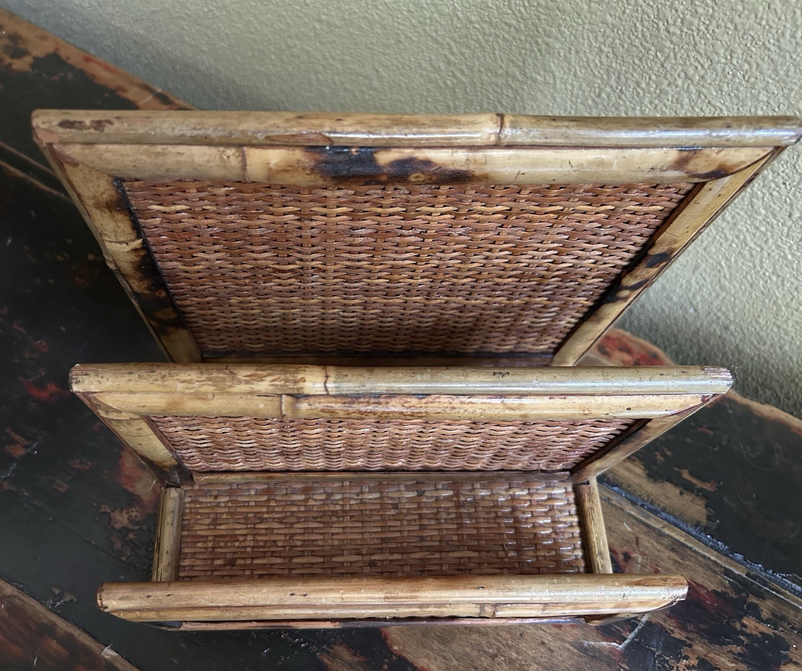 Vintage Coastal Boho Rattan Bamboo Letter Holder Desk Organizer