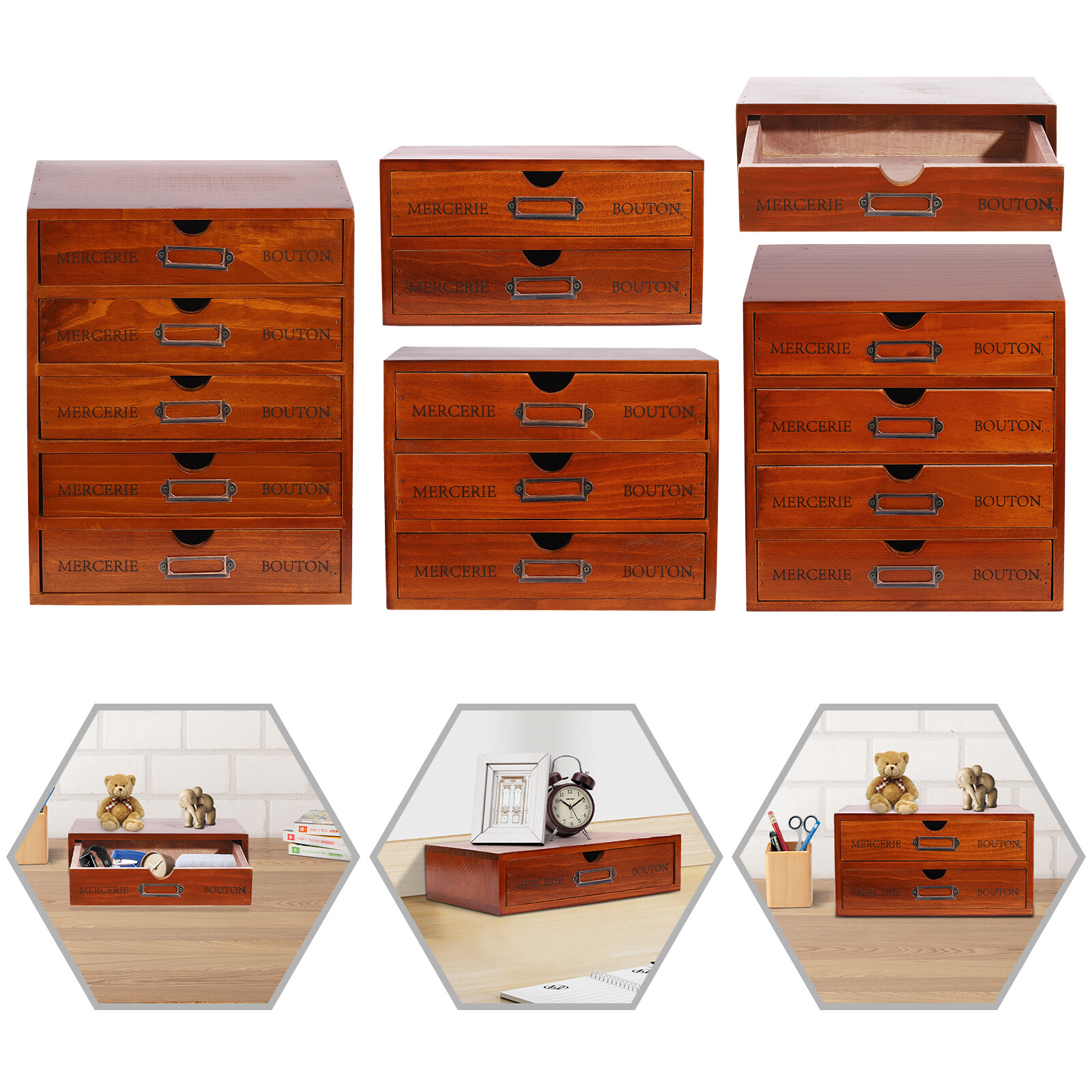 Wood Desktop Multi-layer Wooden Storage Box Drawer Home Office Desk Organizer