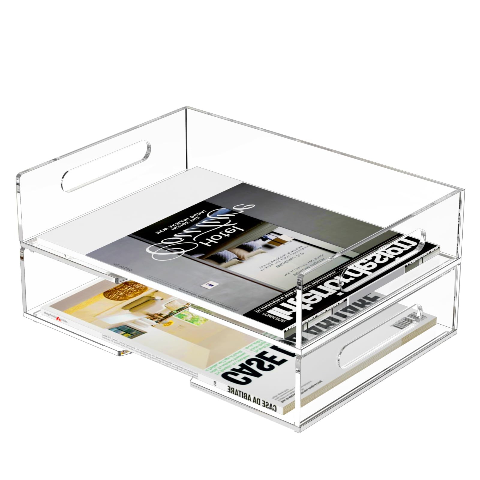 Acrylic Paper Tray 2 Pack Clear Letter Tray Desk Stackable Organizer for Scho…