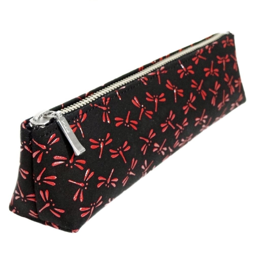 Inden-ya Deerskin Pen Case Dragonfly Red Lacquer Black Made in Japan