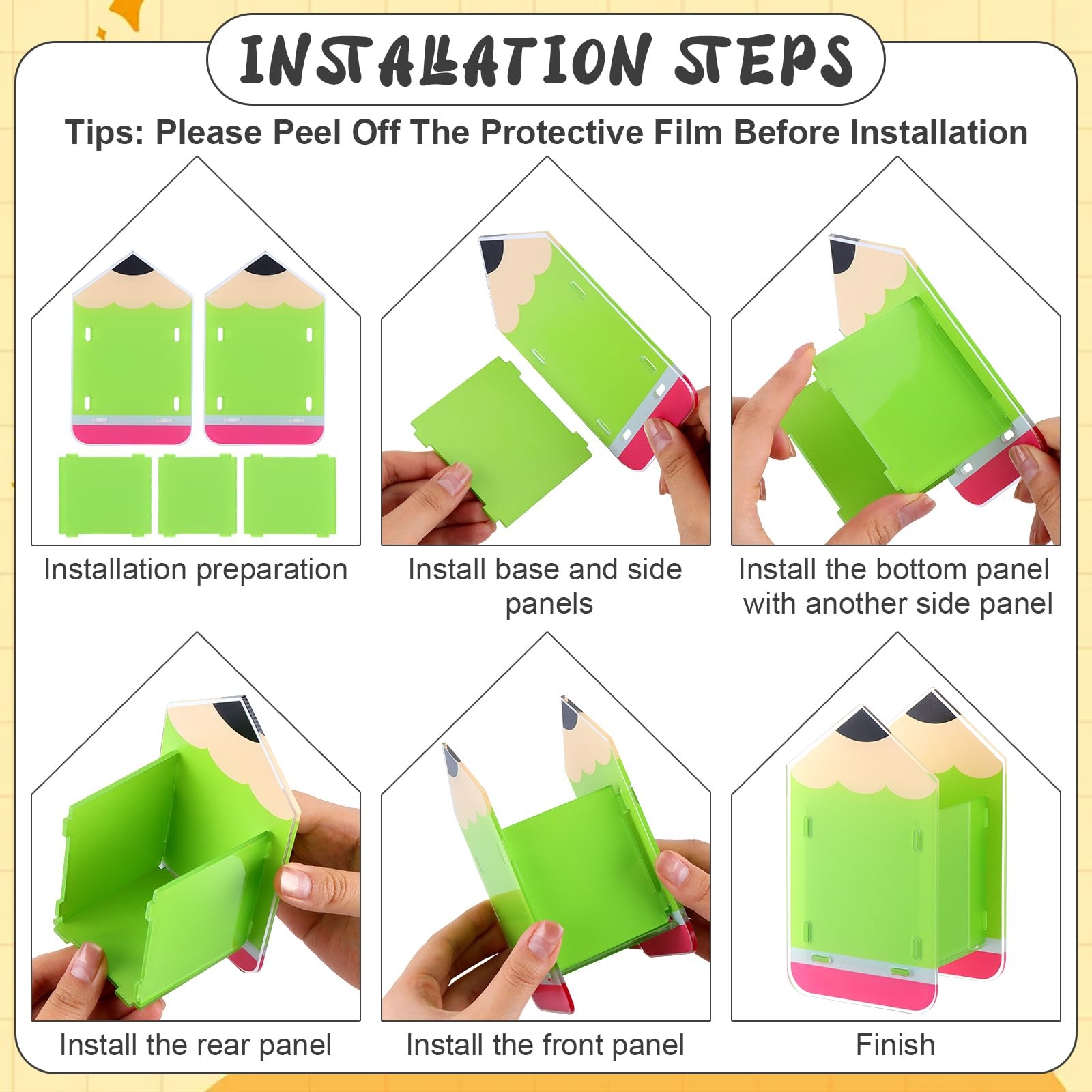 8 Pcs Pencil Shaped Holder Acrylic Pen Holders Colored Dispenser Storage Orga…