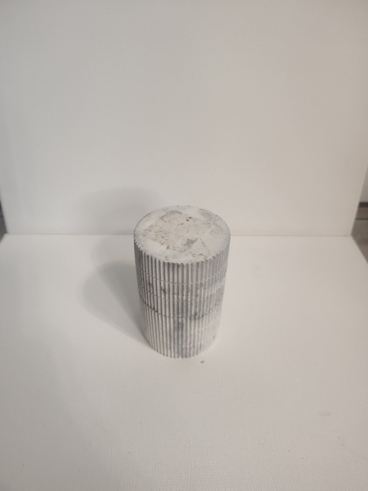 White Marble Stone Ribbed Cylindrical Open-Top Pencil Holder Desk Cup