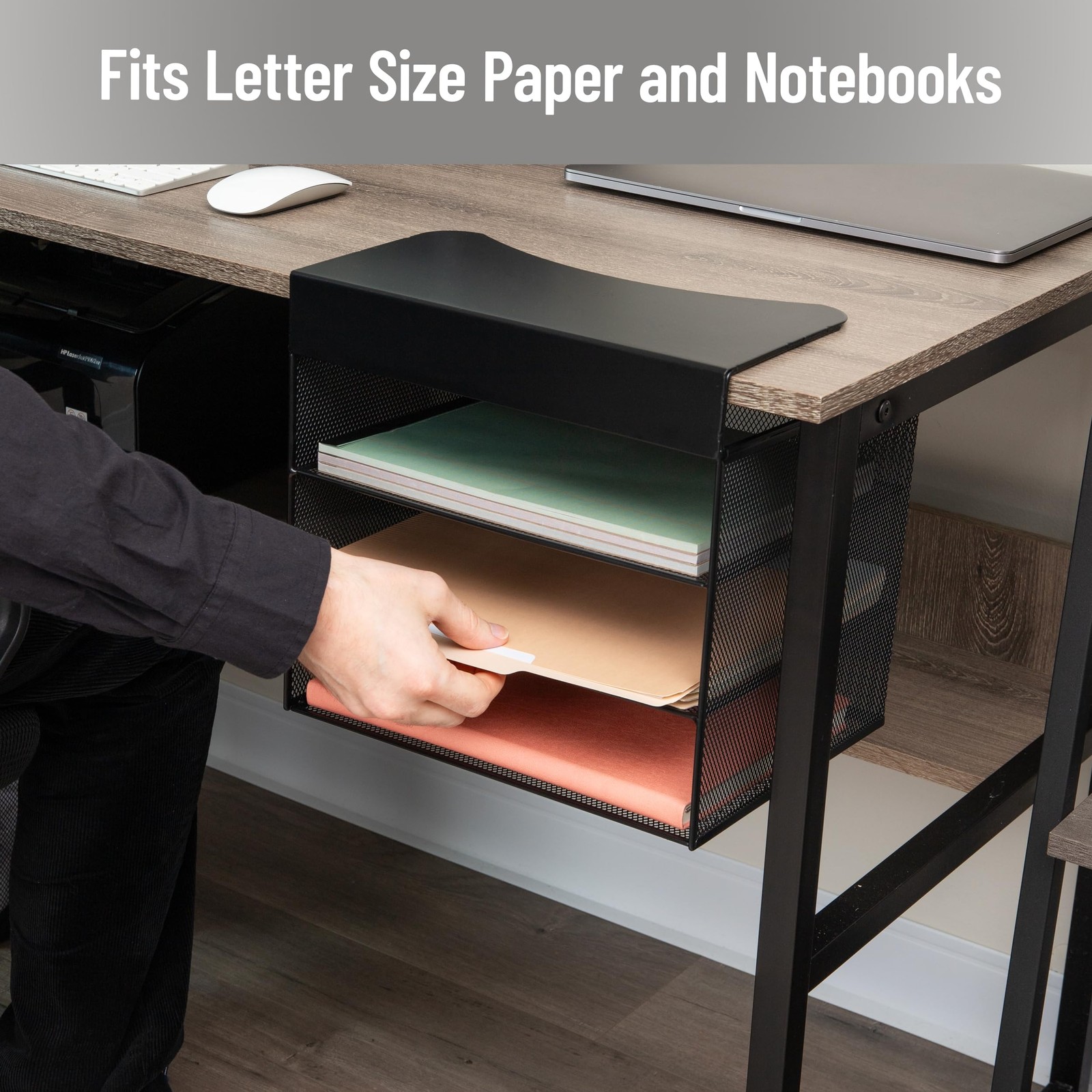 Mind Reader Slide-On Under Desk File Organizer No Tools Required Hanging