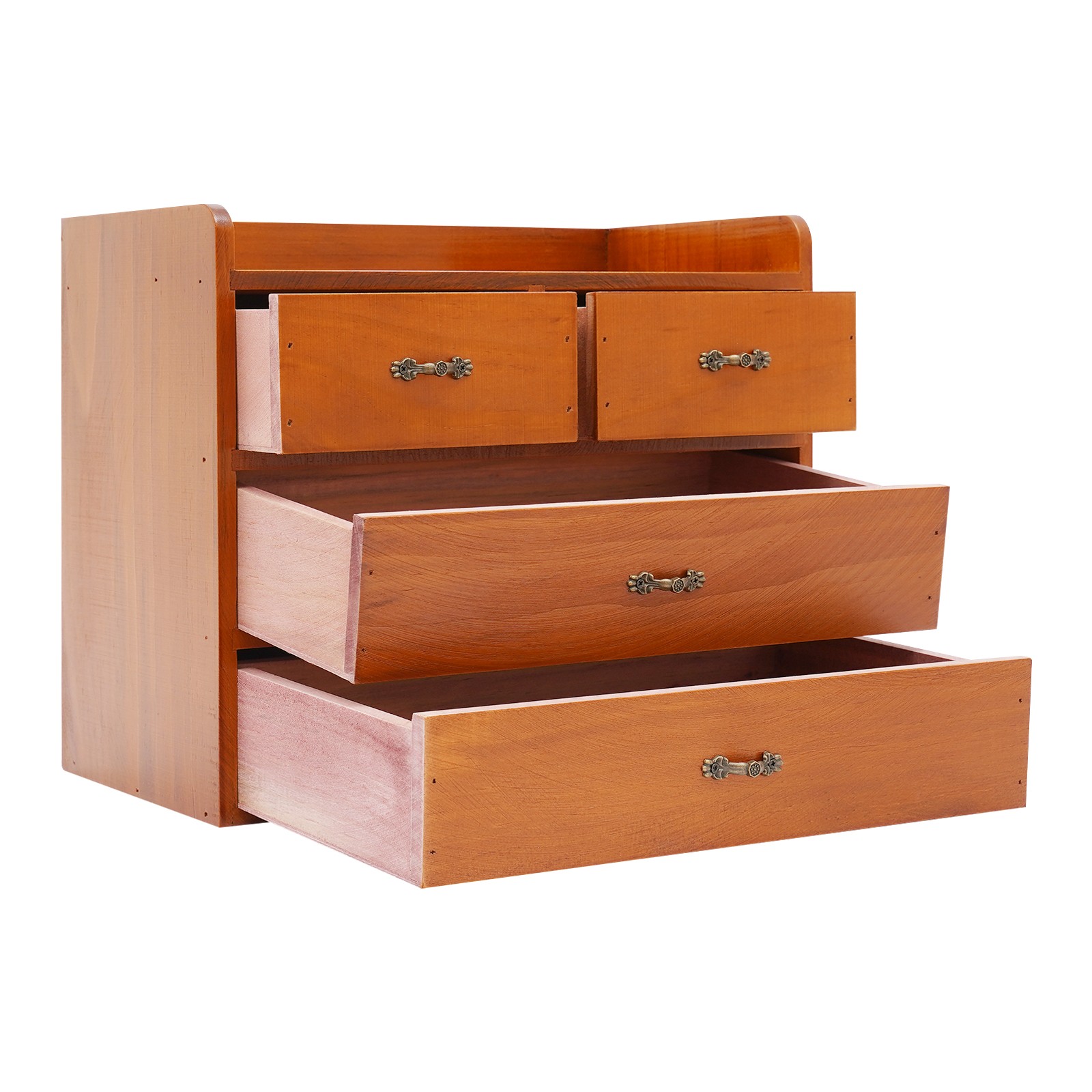 Desk Organizer with Drawers Wooden Desktop Storage Cabinet Storage Box, 4 Drawer