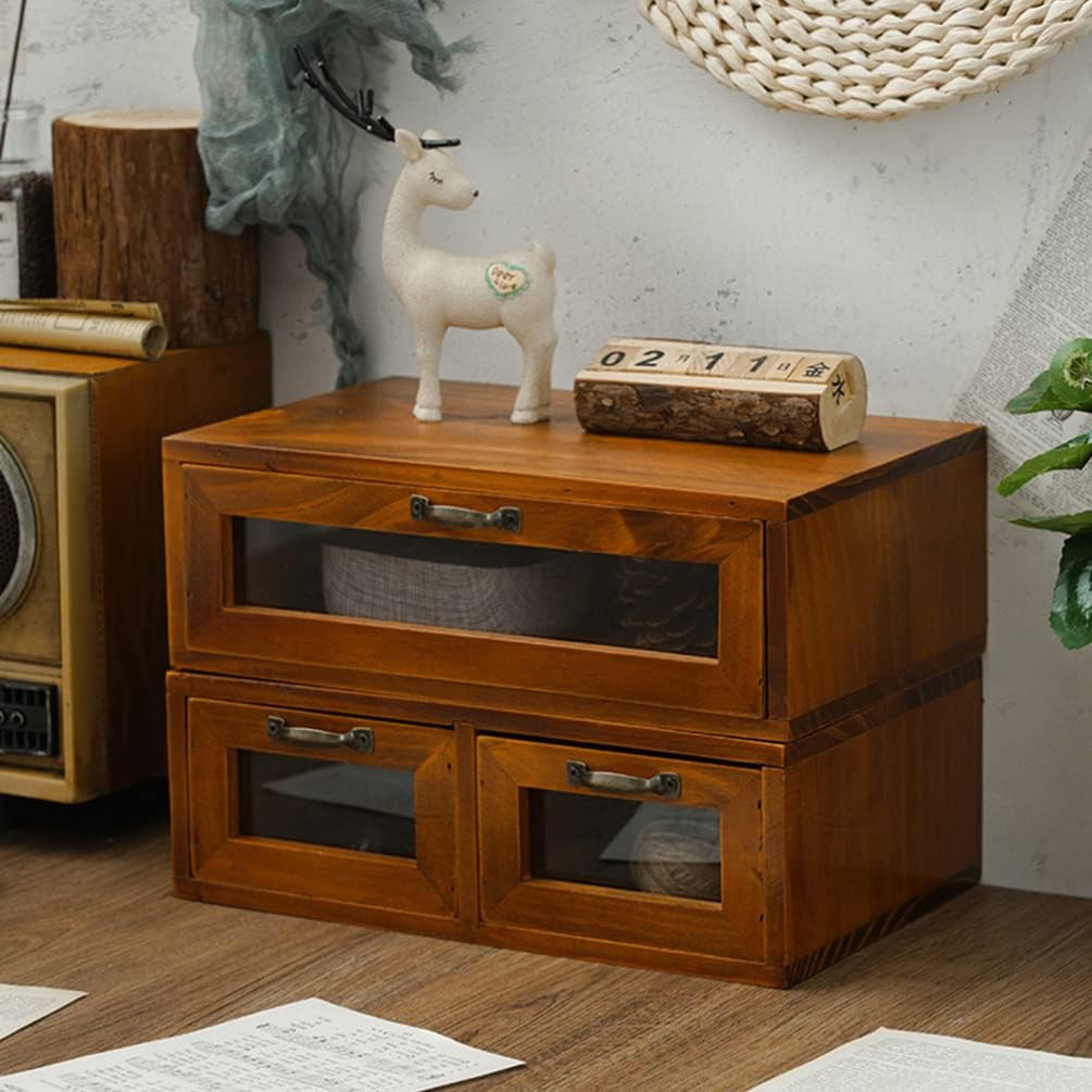 Stylish Bamboo Wood Desk Organizer with 2 Drawers for Home or Office