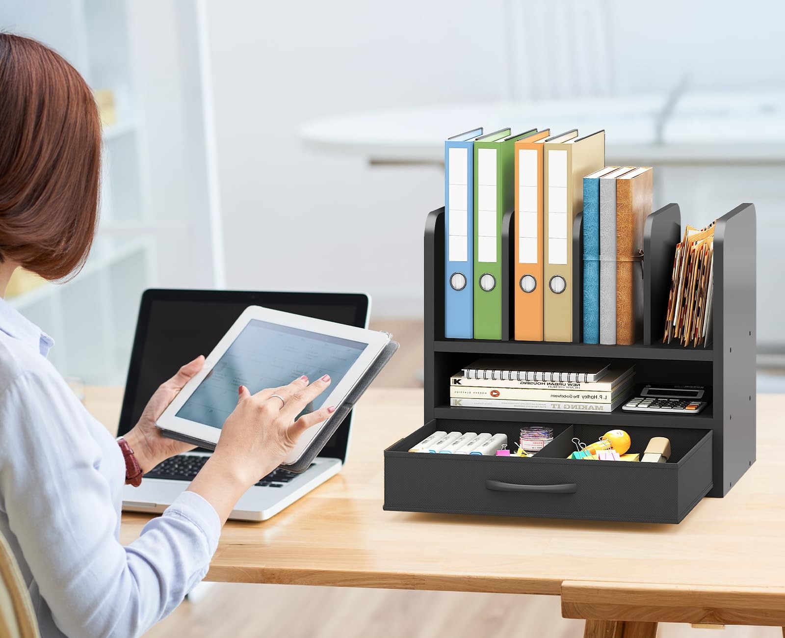 NiOffice Desk File Organizer for Home, Office, School, Wooden Frame Desktop S…