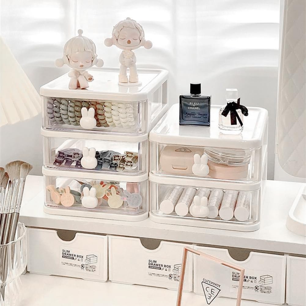 Glomora Bunny Drawer, 5 inches x 6.8 x 6.4 inches, White Three Layers