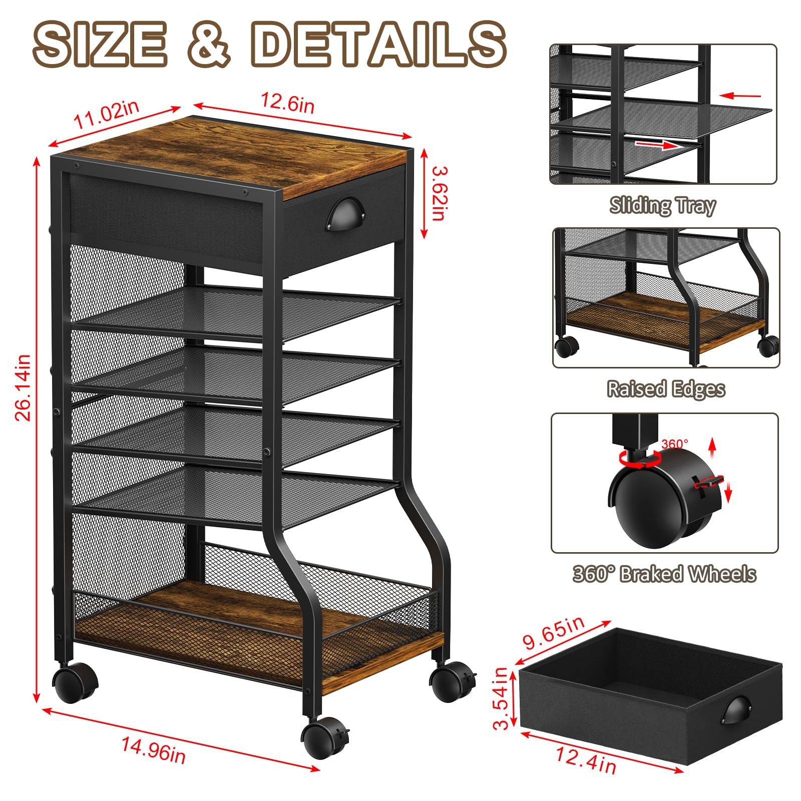 6-Tier Rolling File Cart with Drawer, Under Desk Storage with Letter Sliding …
