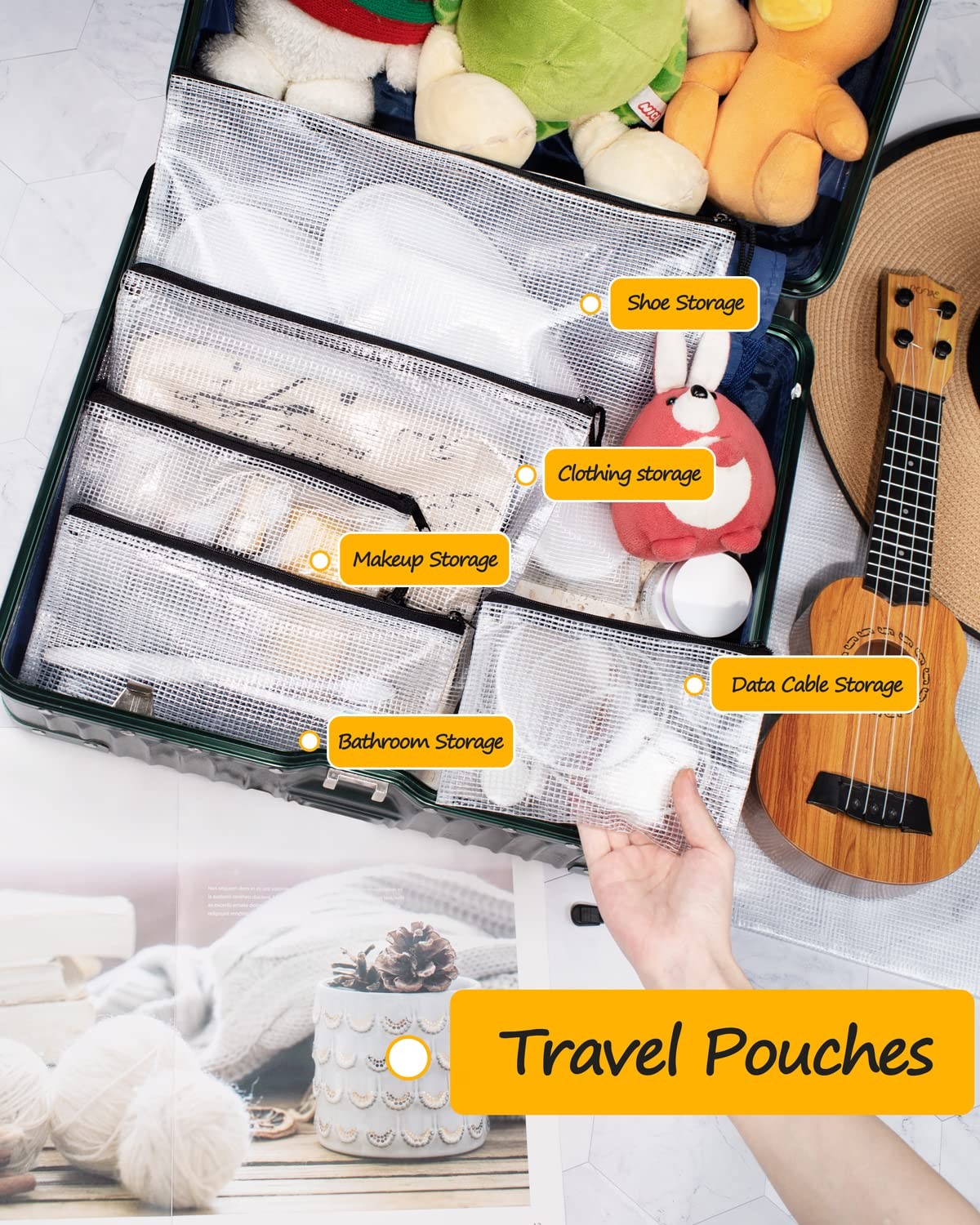 Mesh Zipper Pouch 12 PCS 11×16 Inch Black Extra Large File Bags Storage Org
