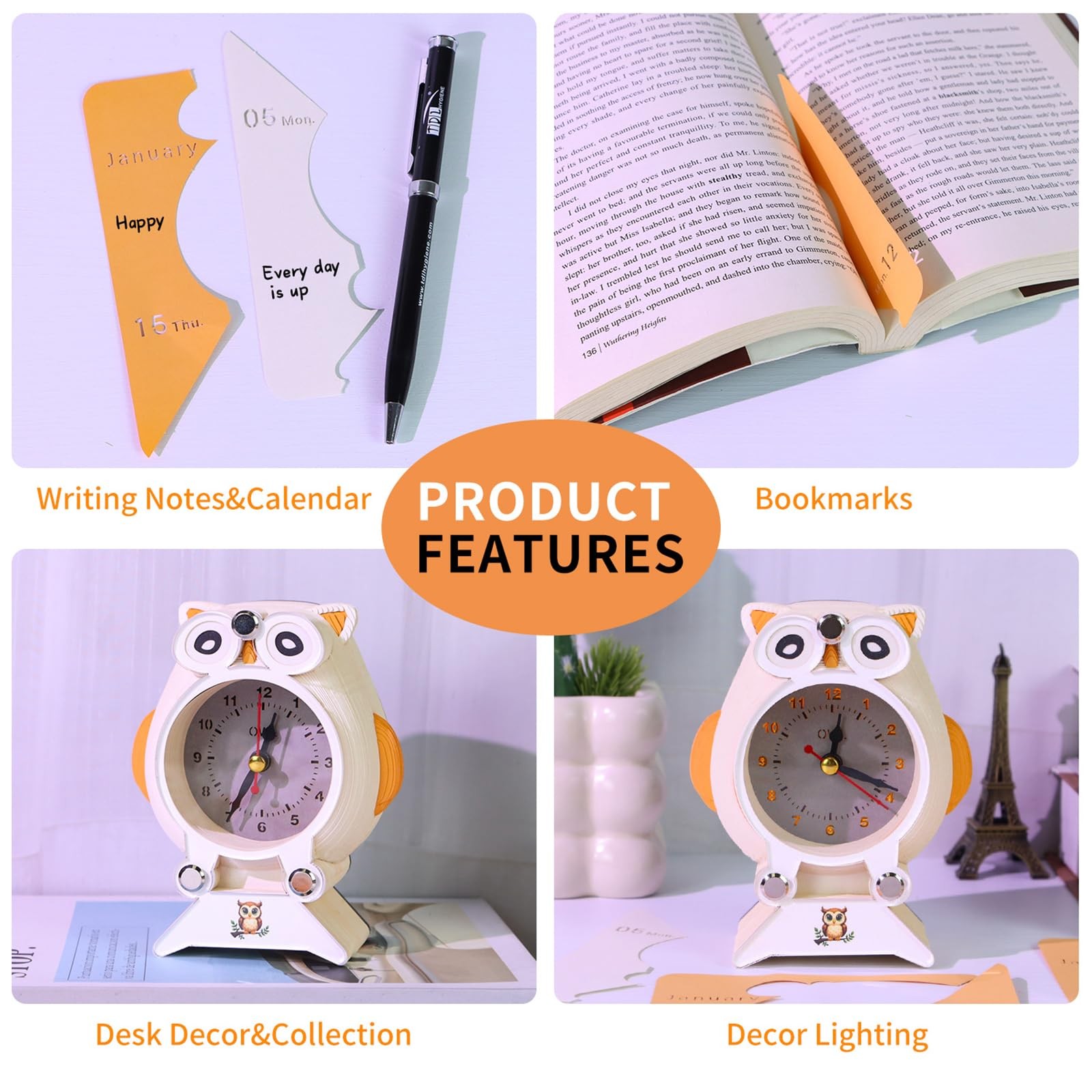 2-in-1 3D Paper Sculpture Calendar & Clock, 2026 Desk that White
