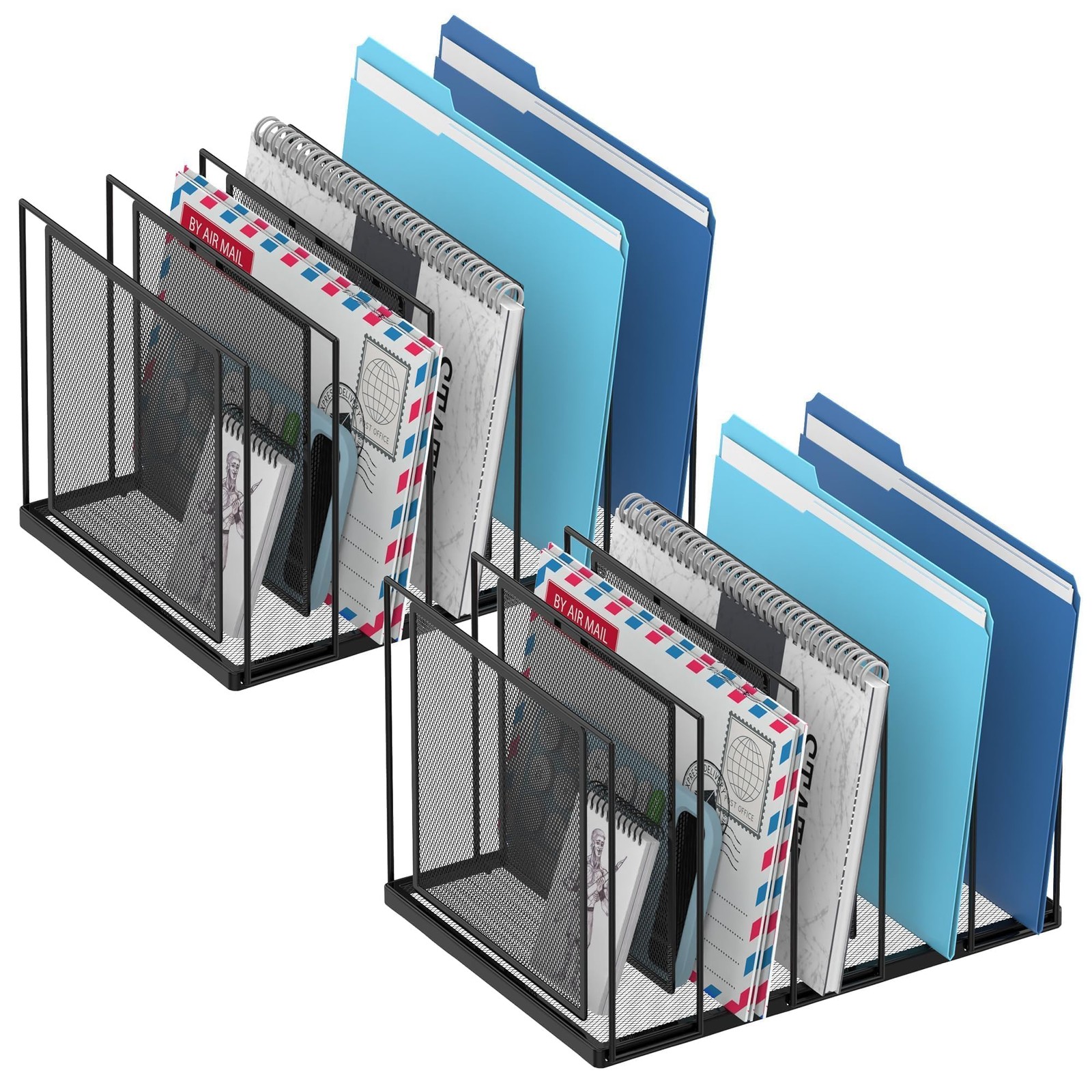 2 Pack Black 5Section Vertical File Organizer Sorter Metal Paper Holder