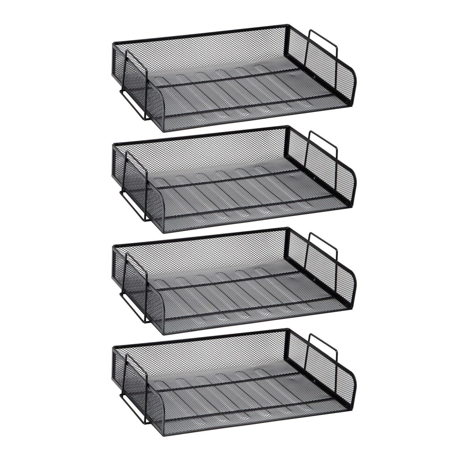 Mind Reader Stackable Paper Tray, Black, Metal Mesh, 4pc, Desktop Organizer
