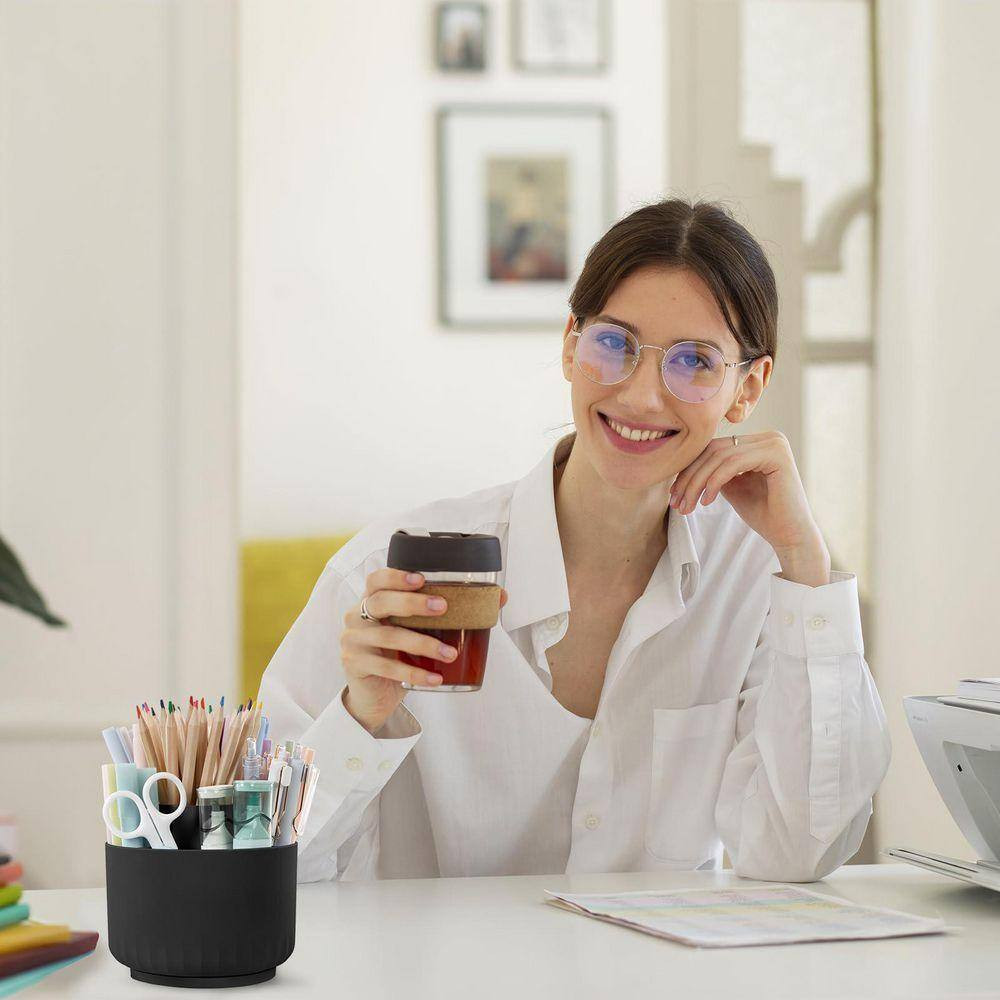 5-Slot Rotating Desk Organizer, Durable Plastic Pen Holder W 360° Rotation, Spac