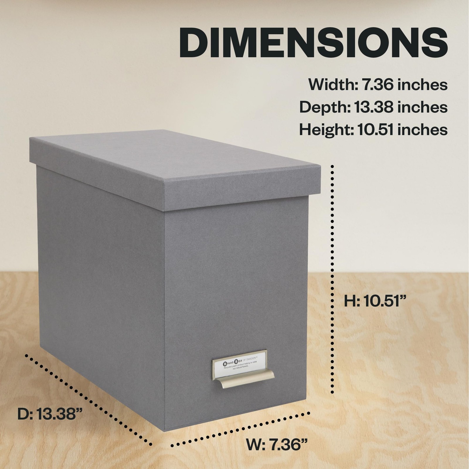 Bigso John Fiberboard Label Frame Desktop File Storage 10.2 x 7 x 13 in, Grey