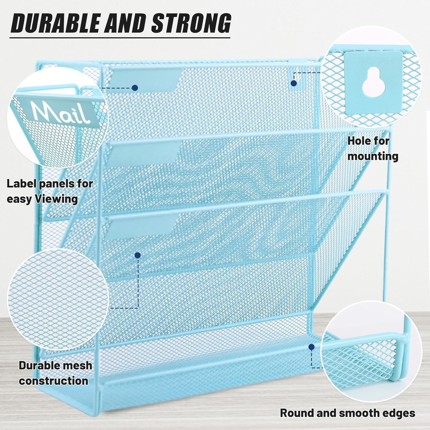 Desk File Organizer Mesh 4-Tier Hanging Wall Mount Document Organization Stand