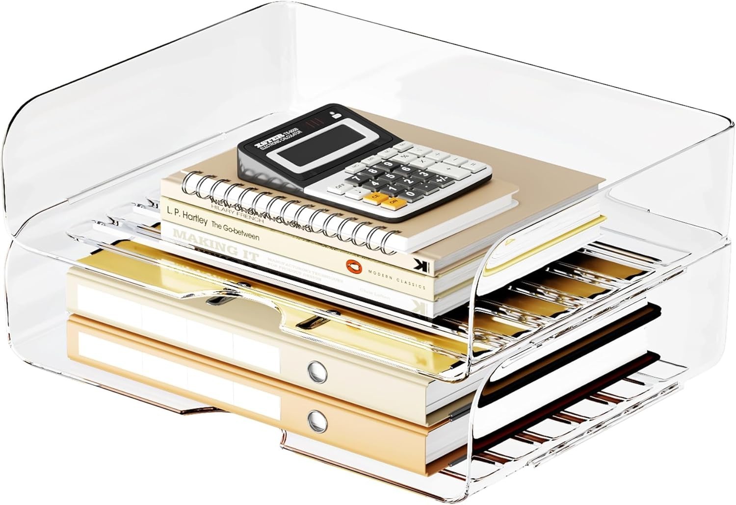 Elegant A4 Stackable Desk Organizer Set – Clear PET Letter Trays for Document…