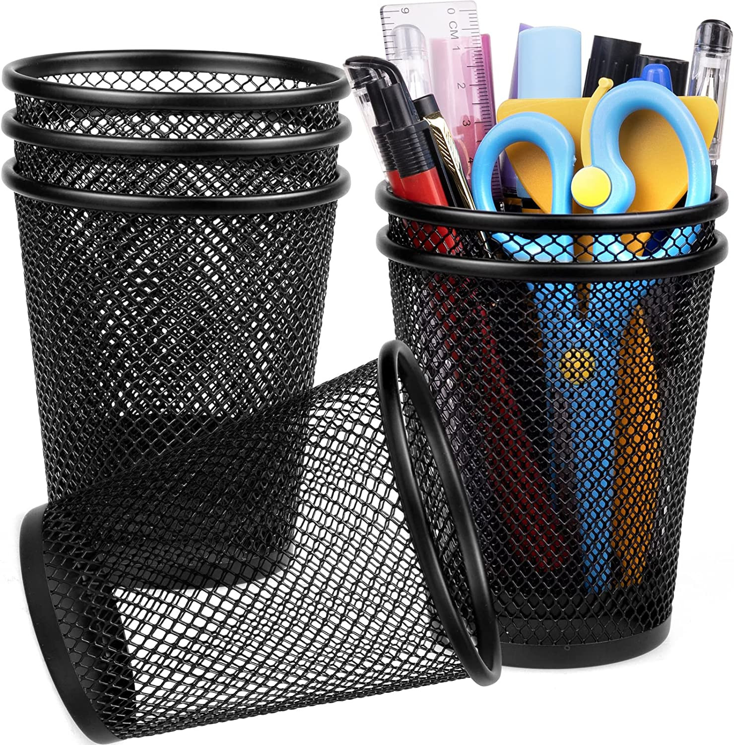 QYH Mesh Pencil Holder for Desk 6 Pack, Metal Pen Cup Black | Pen Holder for Des
