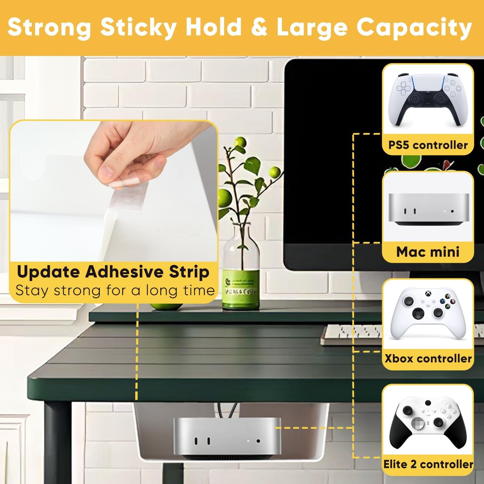 2 PCS Under Desk Hanging Shelf Drawer Organizer Plastic Hidden Storage White