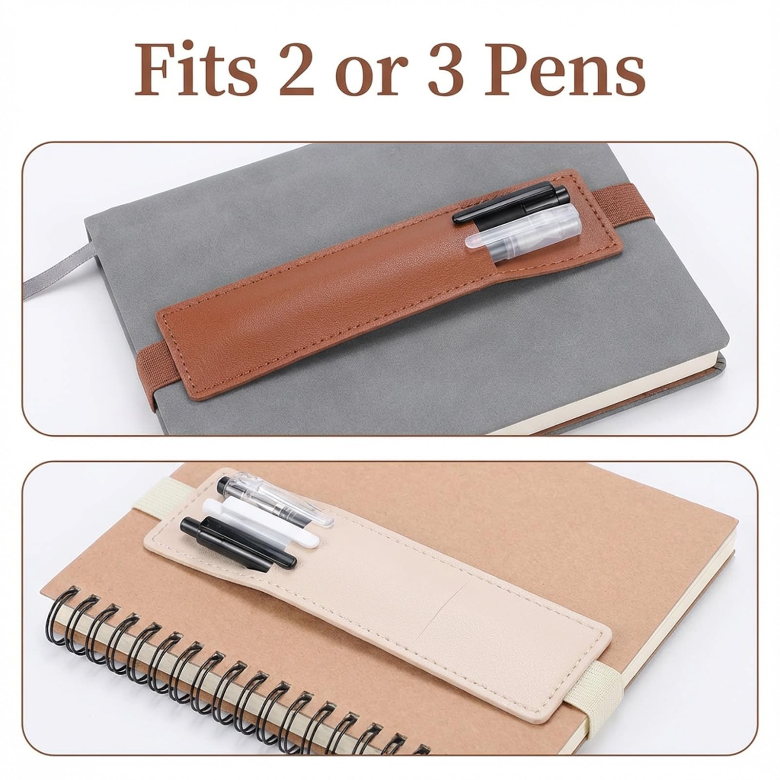 3Pcs Elastic Pen Holder for Notebook with Adjustable Strap Band, Leather Pen …