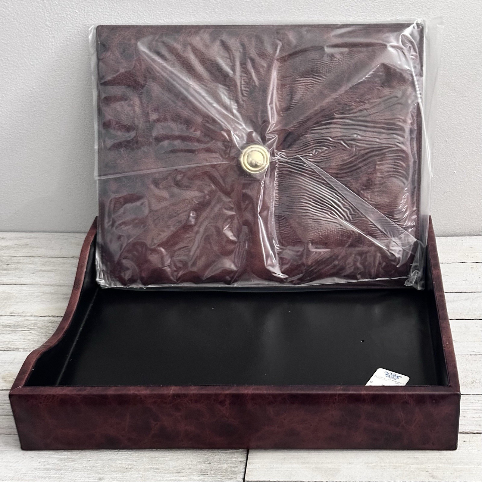 Bosca American Renaissance Vintage Leather Letter Tray w/ Lid Paper Weight NOS