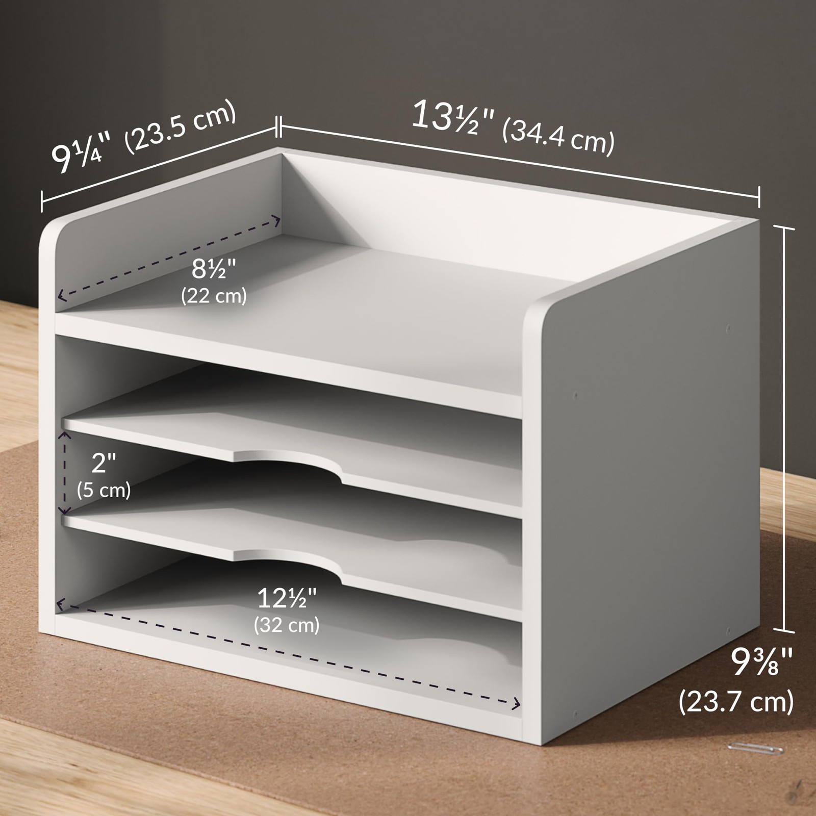 File Organizer, 4-Tier Office Desk Organizer, Open Top Wood Organizer for Cla…