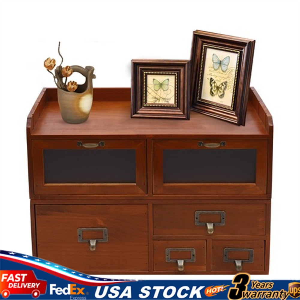 Desktop Storage Cabinet with 6 Drawers, Wooden Box Organizer for Office Supplies