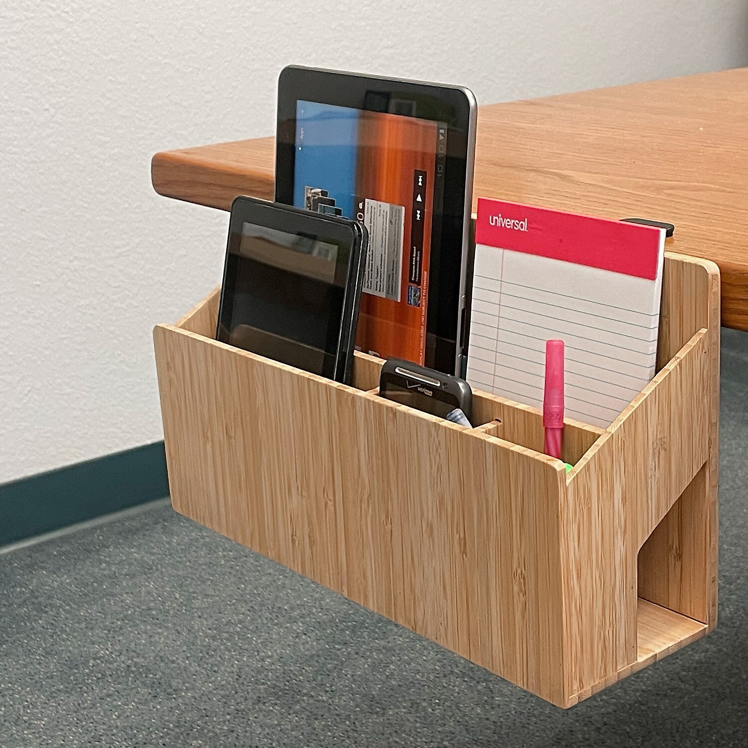 MobileVision Bamboo Side Desk or Table Organizer with C-Clamp Mount on Rear For