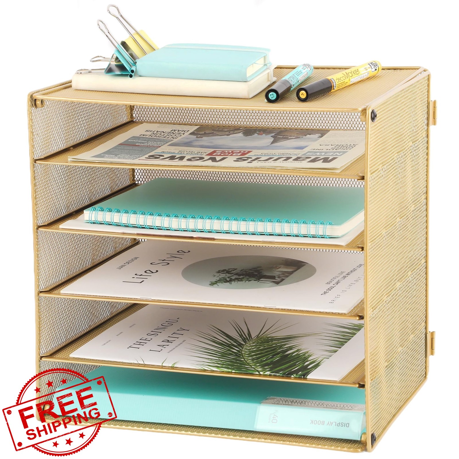 EASEPRES 5 Tier Desk Organizer Tray Gold