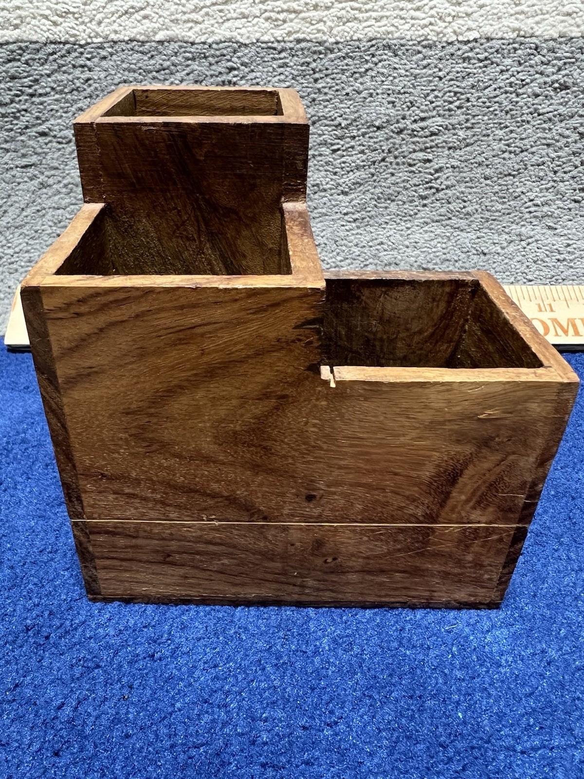 Wood Desktop Organizer 3-Compartment Pen/Pencil Holder with Leaf Inlay Design