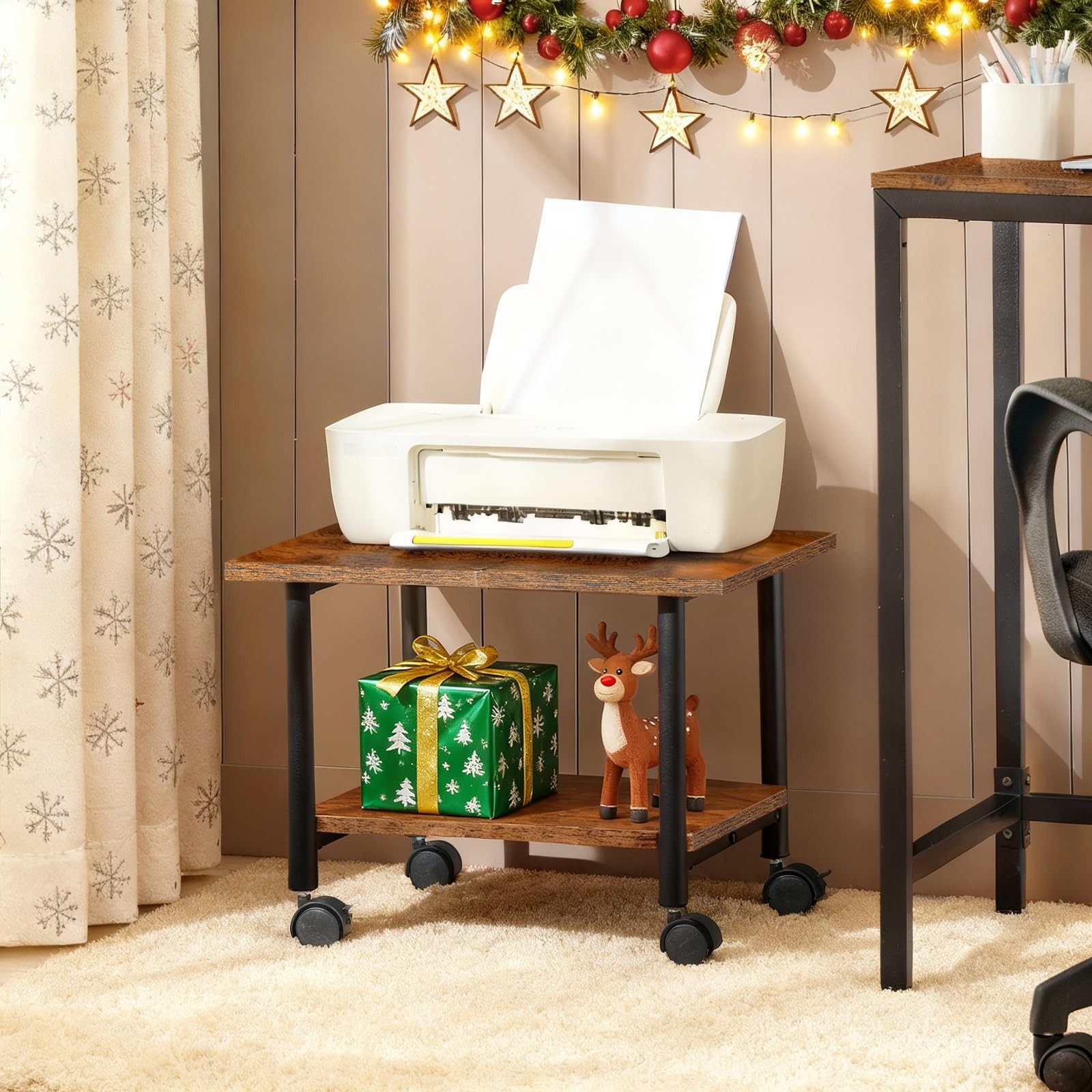 HOOBRO Printer Stand, 2-Tier 15.7” x 19.1”x 14.4”, Rustic Brown + Black