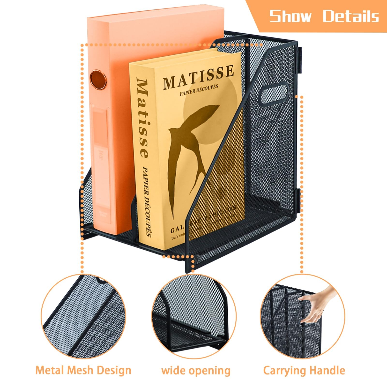 2 compartments metal file racks metal Mesh Desktop Organizer for Desk, Storag…