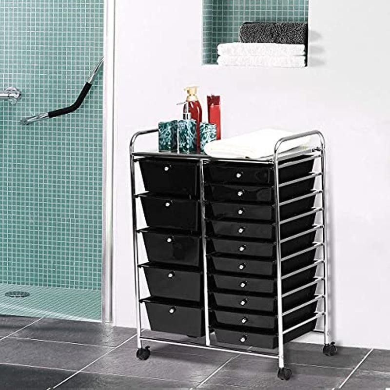 15 Drawer Rolling Storage Mobile Utility Cart W/ Lockable Wheels Durable Indoor