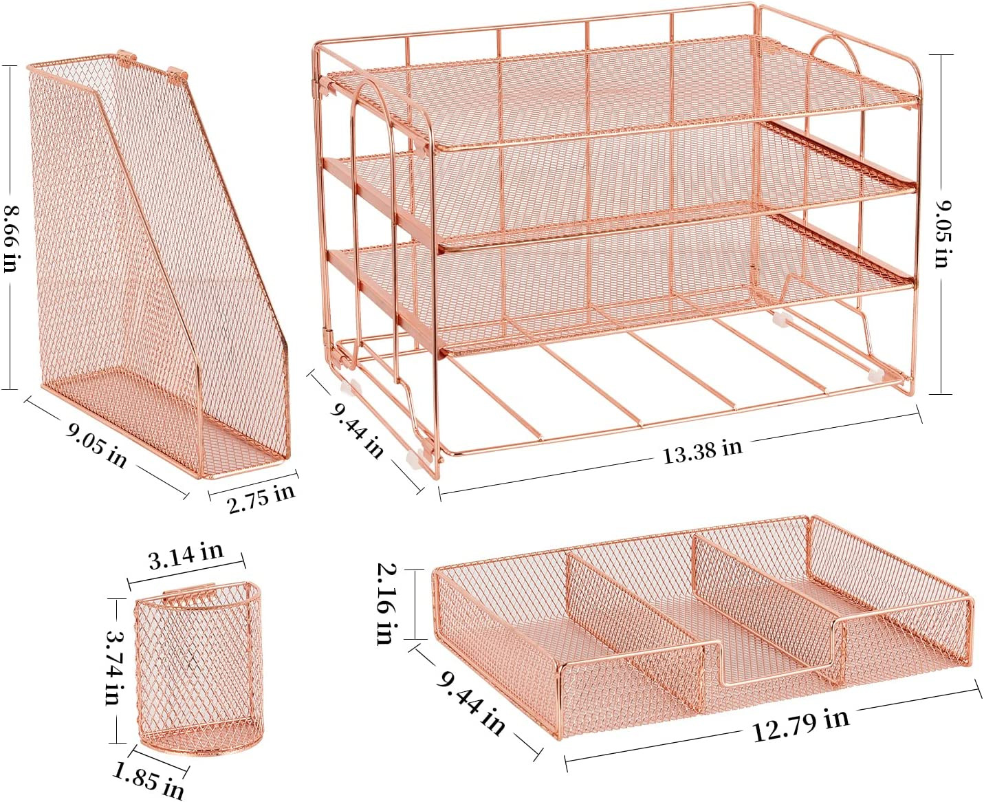 Paper Letter Tray with File Holder 4Tier Desk Organizers with Drawer 2Pen Holder