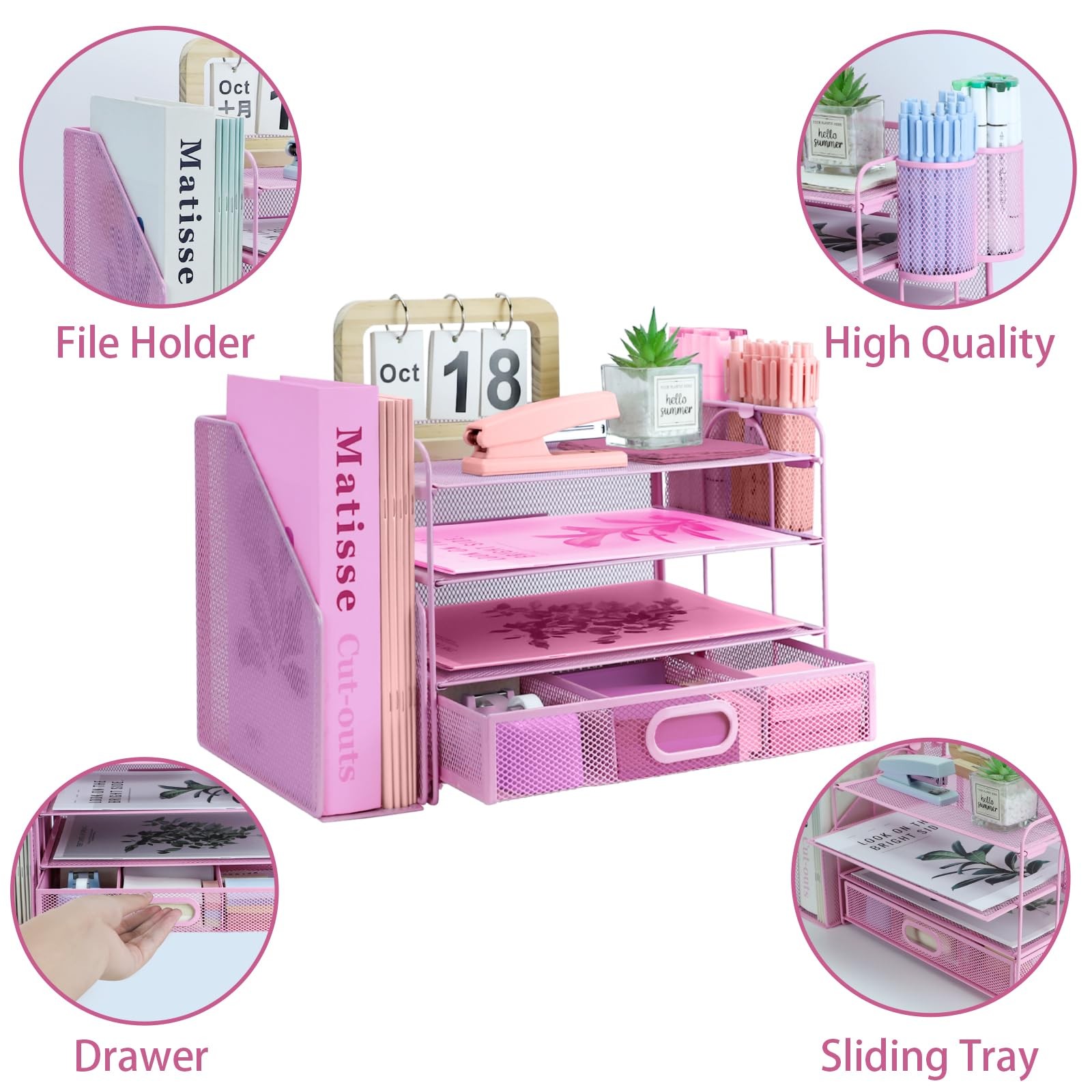 Desk Organizers and Accessories with File Holder, 4-Tier Paper Letter Tray Or…