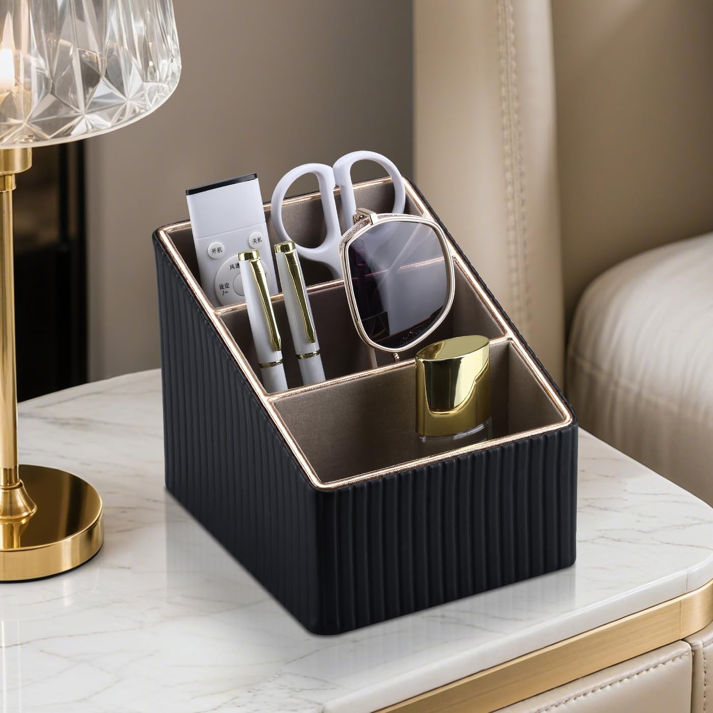 3 Slot PU Leather Remote Controller Holder, Home Sundries Storage , TV Guide/…
