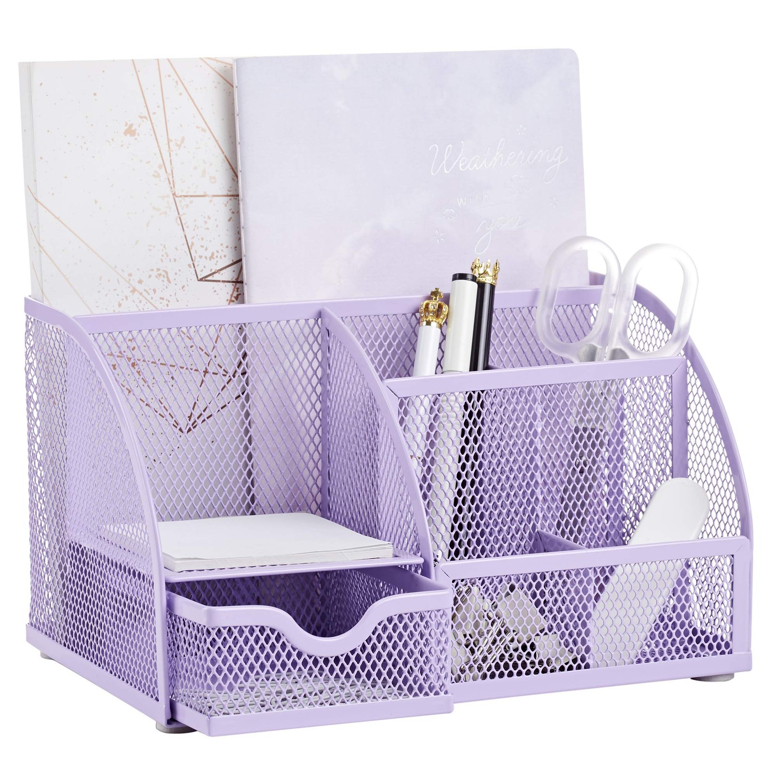 Annova Mesh Desk Organizer Office with 7 Compartments + Light Purple