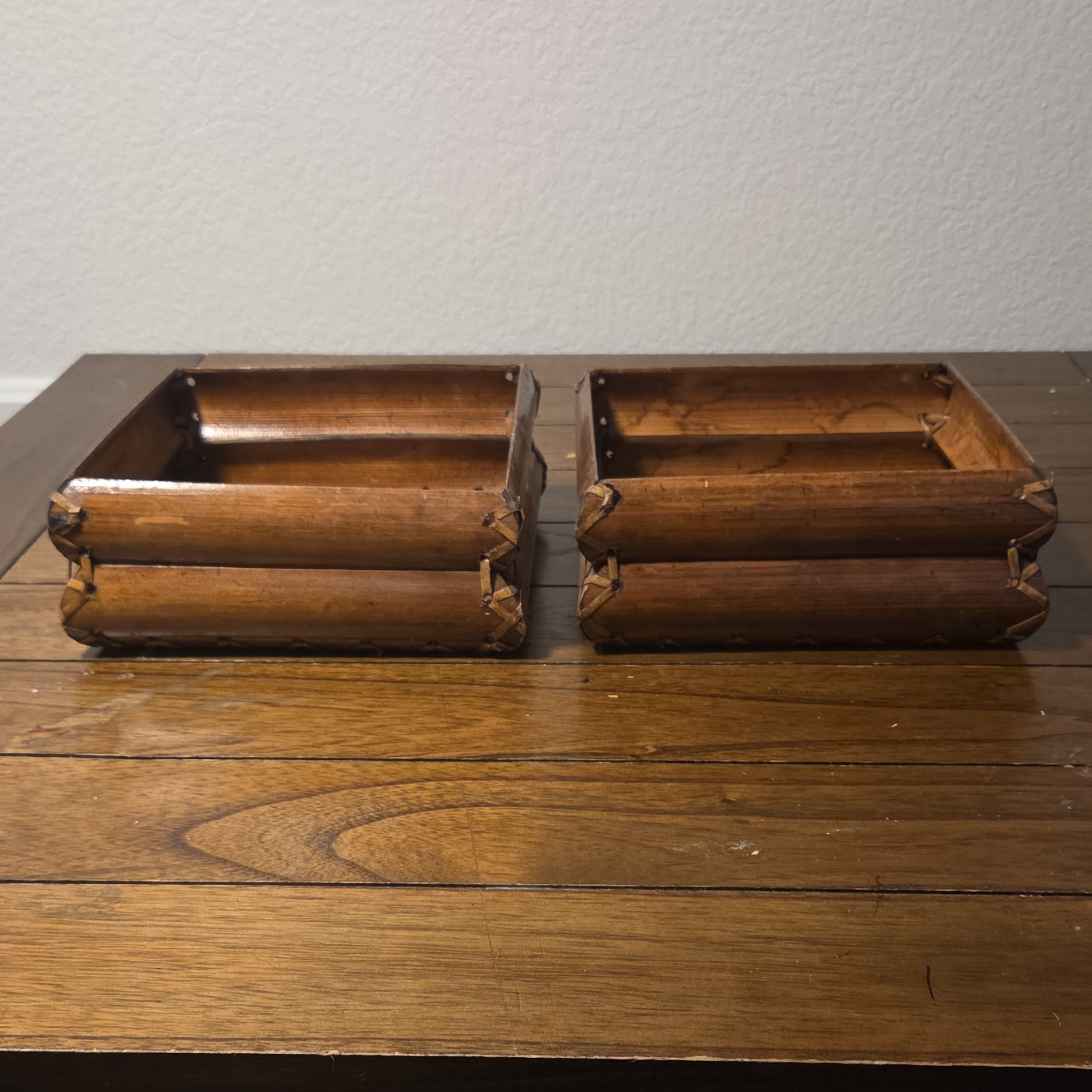 Wood Desktop Organizer Set of 2 Vintage Office Desk Trays