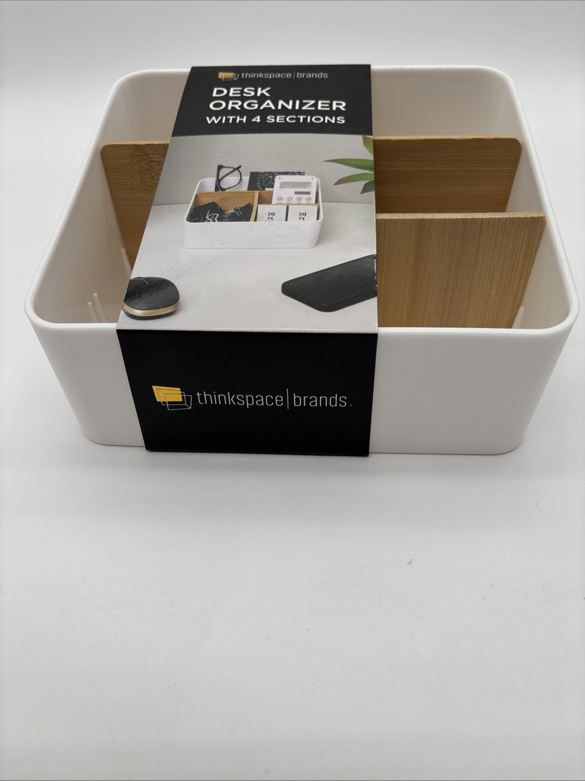Thinkspace Desk Organizer 4 Compartment Storage White, NEW 7.3″ x 6.2″ x 3.8″