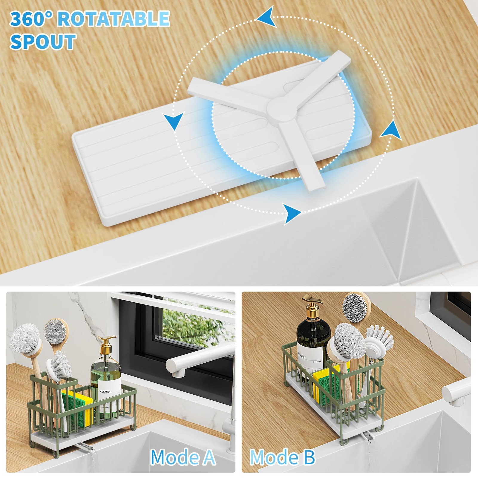 Cisily Sponge Holder for Kitchen Sink, Sink Caddy 9.25″, Sage Green – 9.25″