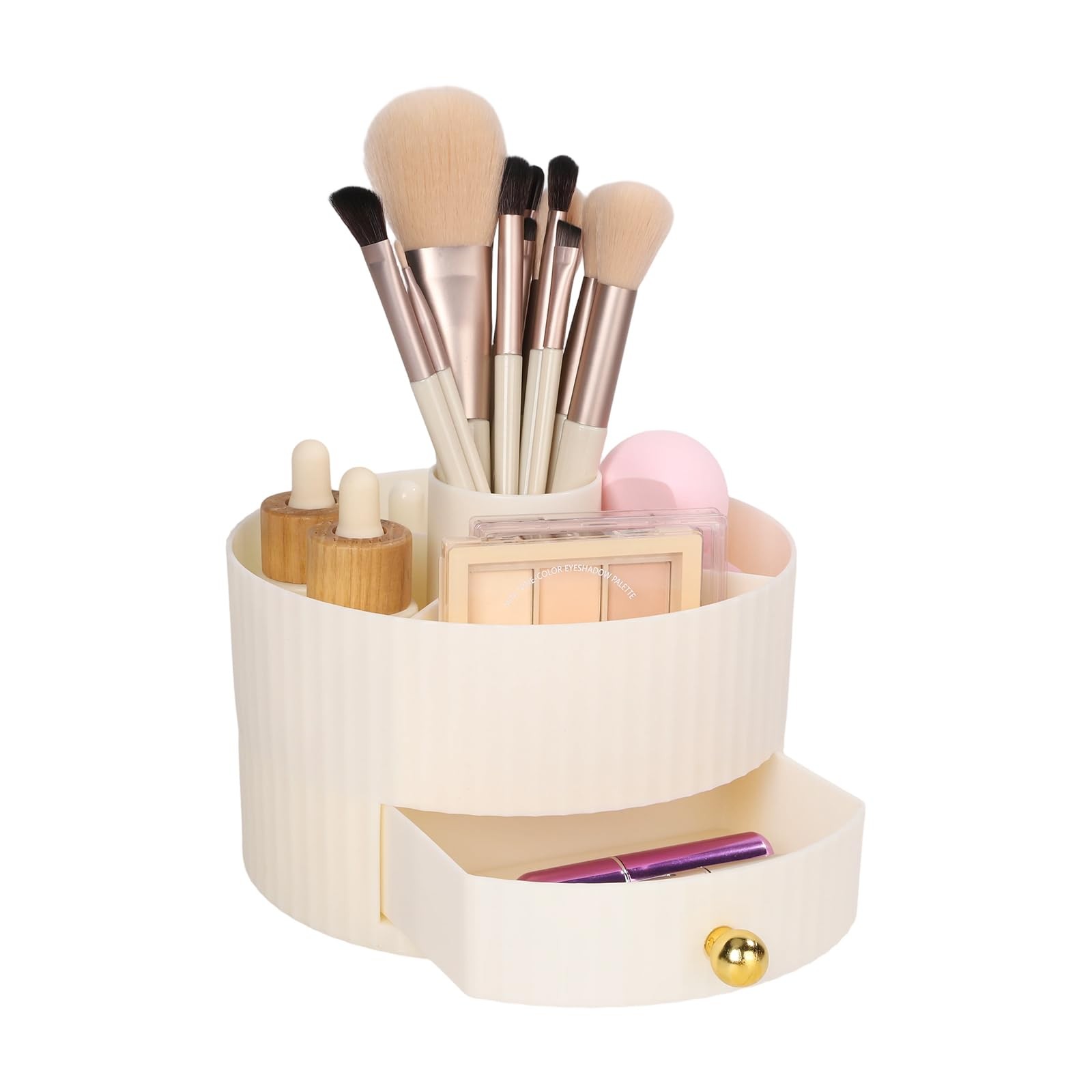Makeup Brush Organizer Holder with 5 Slots and Drawer White