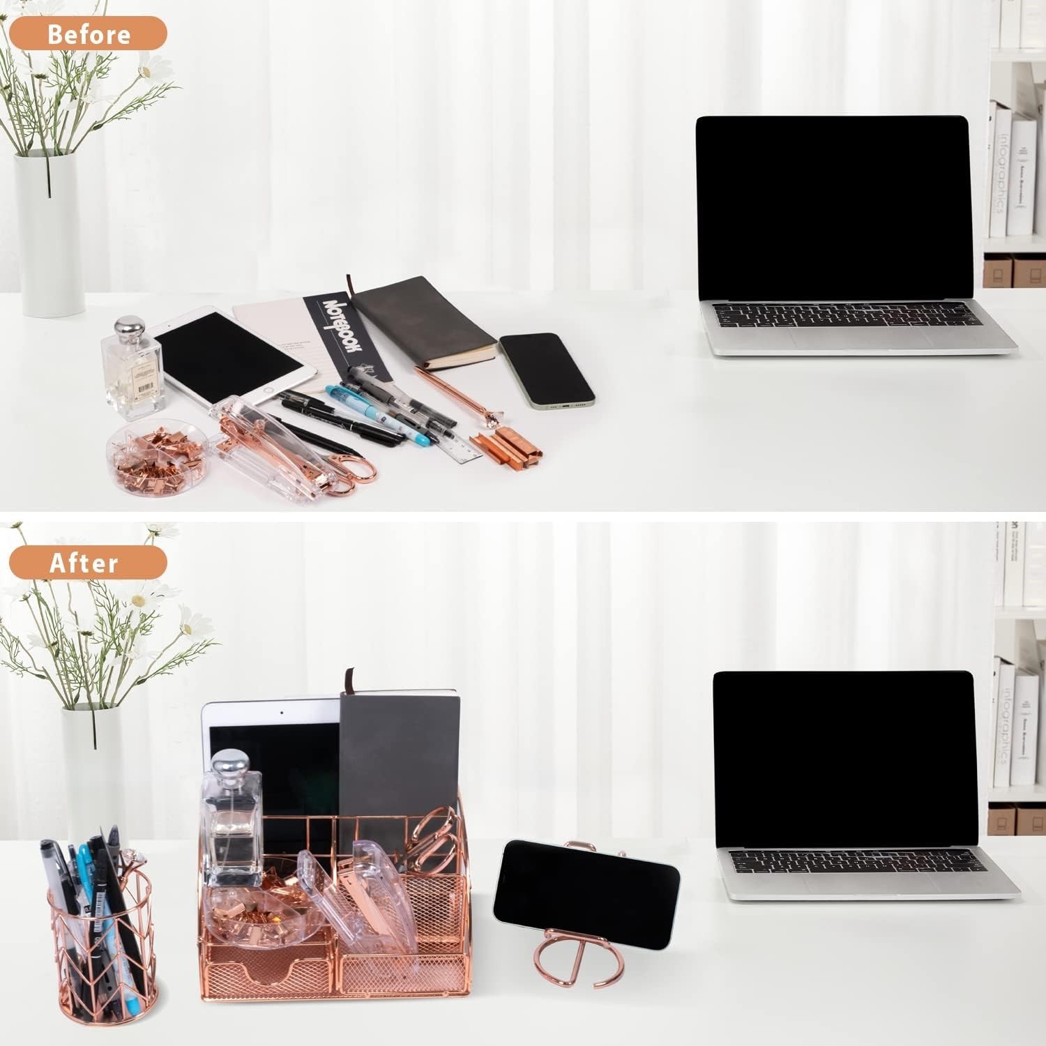 Elegant Rose Gold Desk Accessories Set: Includes Stapler, Clips & More