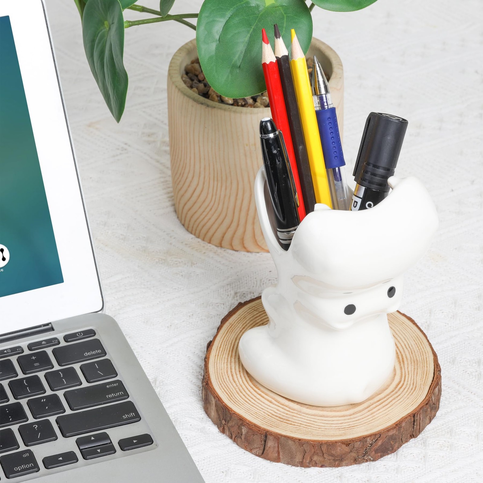 ComSaf Cute Hippo Shaped Pen Pencil Holder, White Ceramic Succulent Planter P…